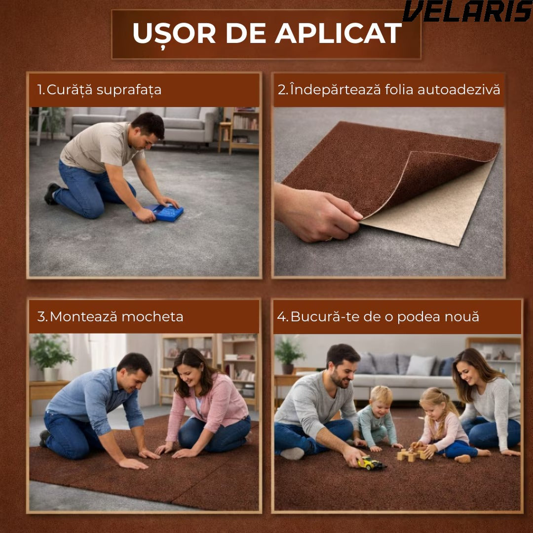 Mocheta scari dale autoadezive 60x60 cm, 1 buc. mocheta textila, ajustabila, montaj rapid fara unelte, curatare usoara, potrivita pentru scari, camera copiilor, dressing, aplicare rapida