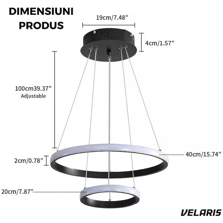 Plafonieră LED circulară 27W, Ø20-40 cm, lumină rece 6500K, 220V, negru, design minimalist