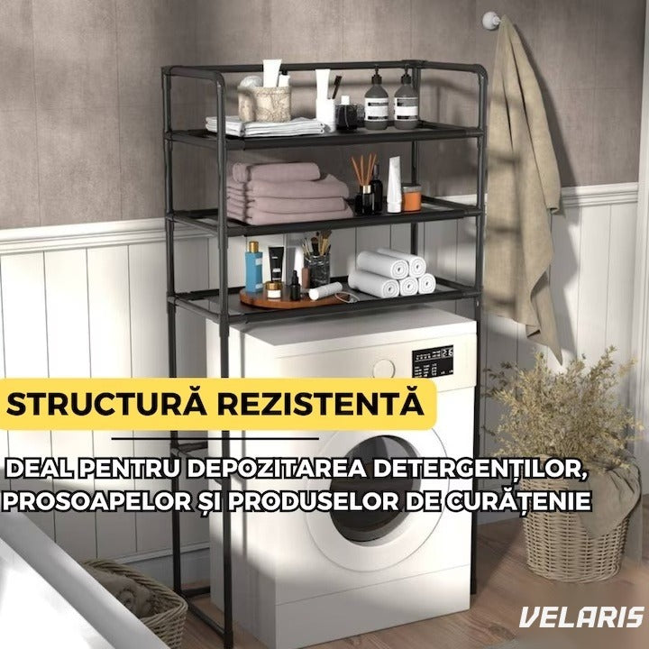 Raft modular cu 3 polițe pentru deasupra mașinii de spălat, 72x25x155 cm, negru