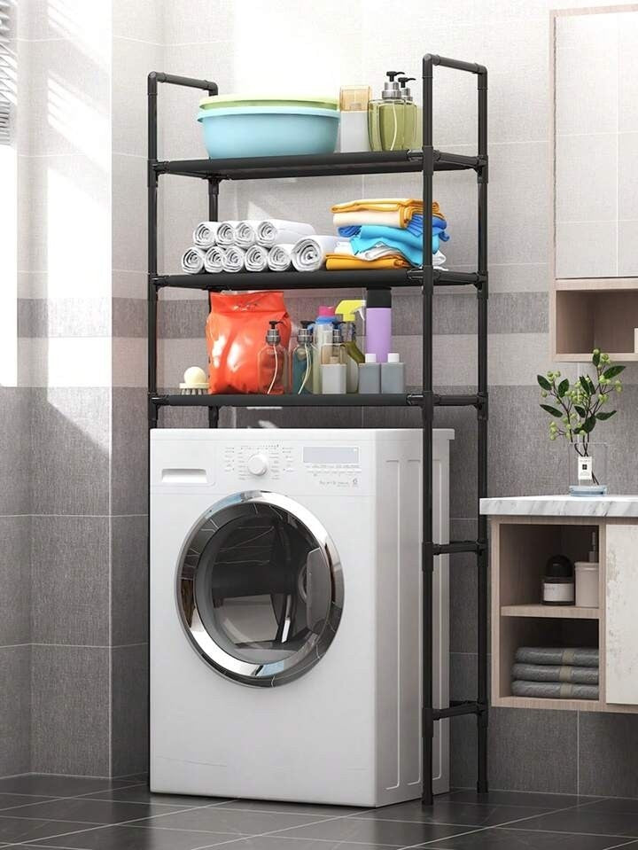 Raft modular cu 3 polițe pentru deasupra mașinii de spălat, 72x25x155 cm, negru