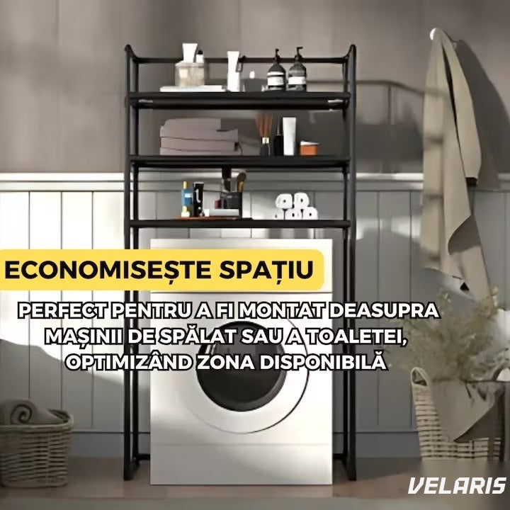 Raft modular cu 3 polițe pentru deasupra mașinii de spălat, 72x25x155 cm, negru