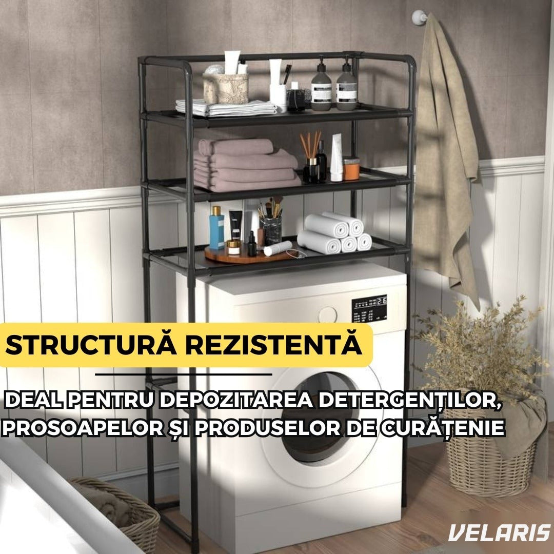 Raft modular 3 niveluri deasupra mașinii de spălat, 63,5 x 30 x 154 cm, alb