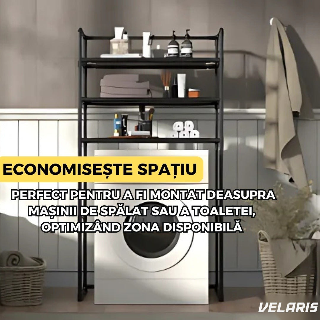 Raft modular 3 niveluri deasupra mașinii de spălat, 63,5 x 30 x 154 cm, alb