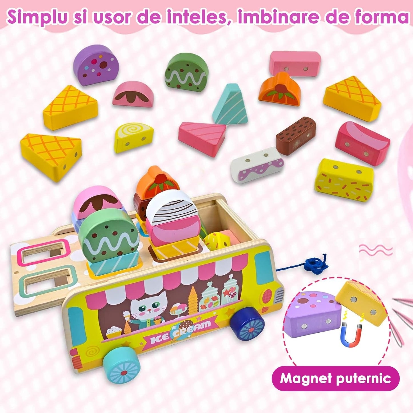 Jucărie Montessori din lemn tablă magnetică inghetată sortare forme 3+ ani