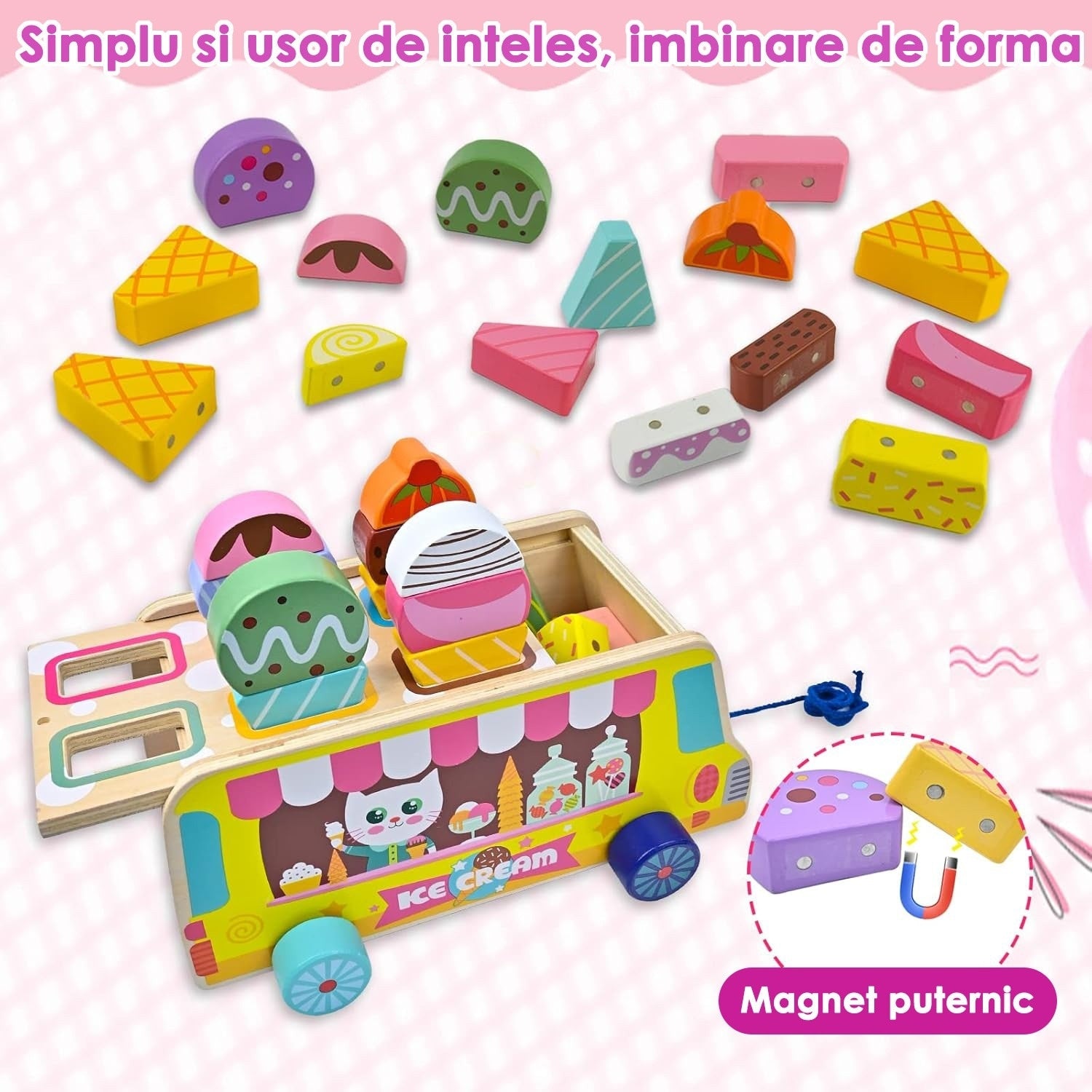 Jucărie Montessori din lemn tablă magnetică inghetată sortare forme 3+ ani