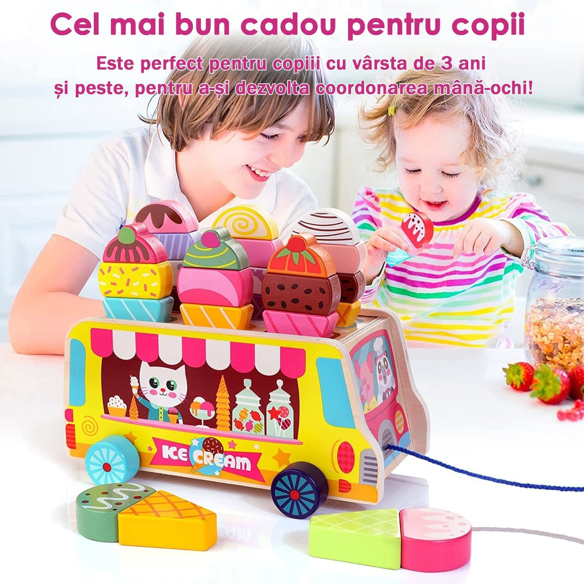 Jucărie Montessori din lemn tablă magnetică inghetată sortare forme 3+ ani