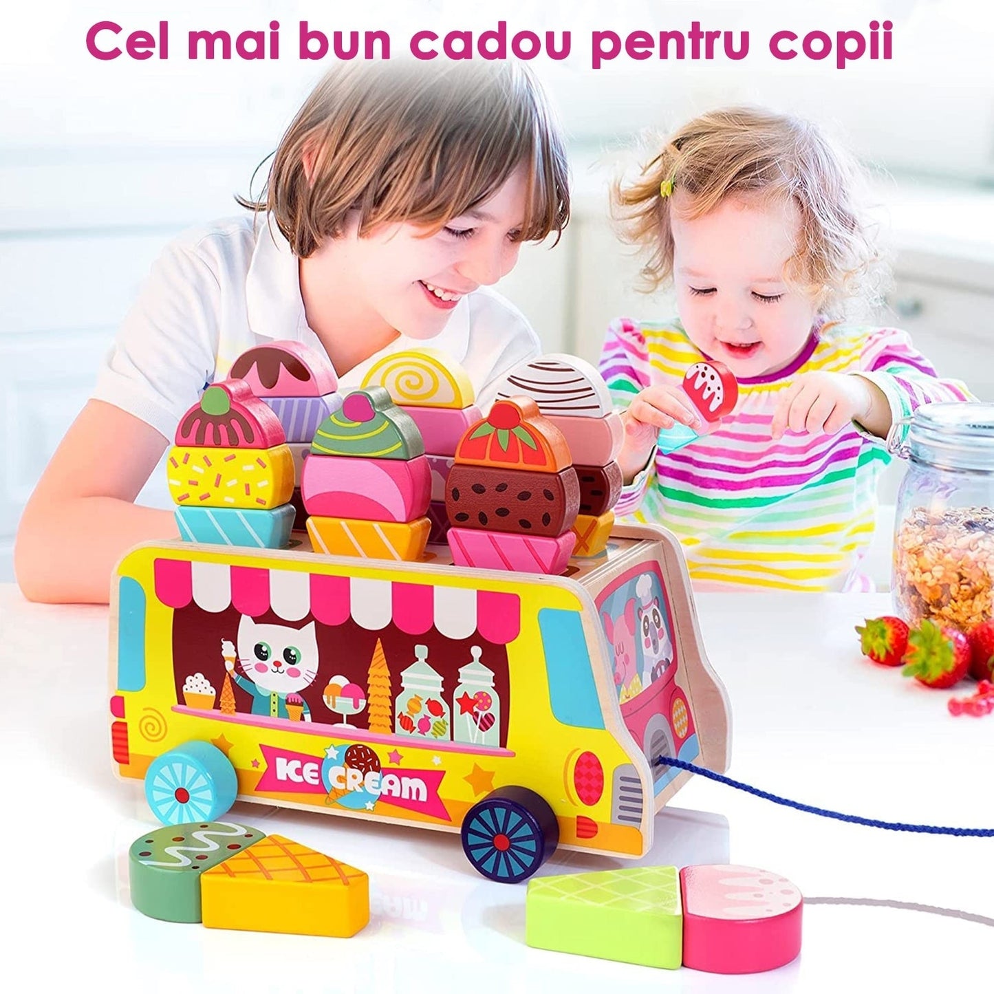 Jucărie Montessori din lemn tablă magnetică inghetată sortare forme 3+ ani