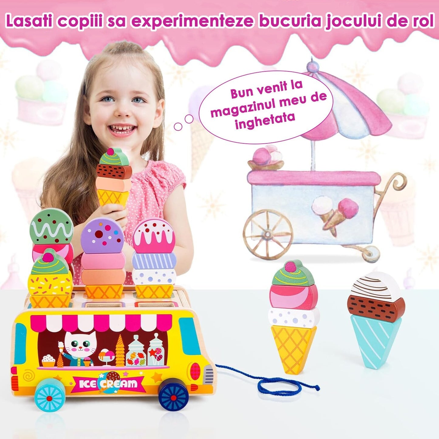 Jucărie Montessori din lemn tablă magnetică inghetată sortare forme 3+ ani