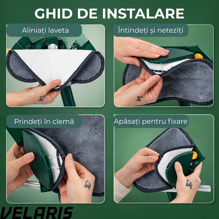 Mop cu Cap Inima 360° Telescopic Curatare Usoara, 127 cm, Verde, Cap Rotativ si Lavete Microfibra