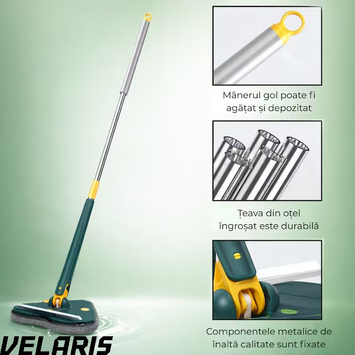 Mop cu Cap Inima 360° Telescopic Curatare Usoara, 127 cm, Verde, Cap Rotativ si Lavete Microfibra