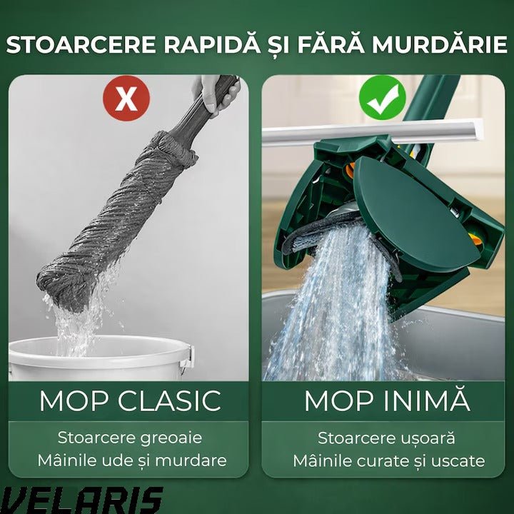 Mop cu Cap Inima 360° Telescopic Curatare Usoara, 127 cm, Verde, Cap Rotativ si Lavete Microfibra