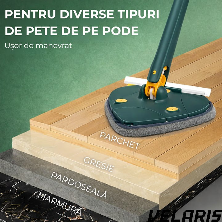 Mop cu Cap Inima 360° Telescopic Curatare Usoara, 127 cm, Verde, Cap Rotativ si Lavete Microfibra