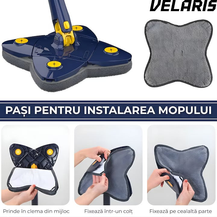 Mop cu Cap Stea 360° Telescopic Curatare Usoara, 2 lavete Microfibra, Lungime 123 cm, Albastru/Galben