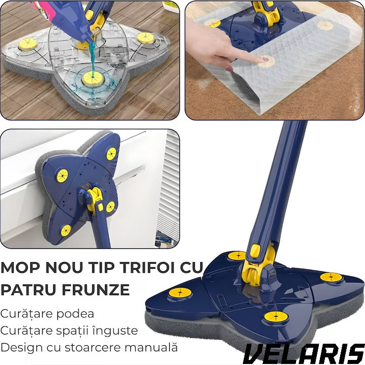 Mop cu Cap Stea 360° Telescopic Curatare Usoara, 2 lavete Microfibra, Lungime 123 cm, Albastru/Galben