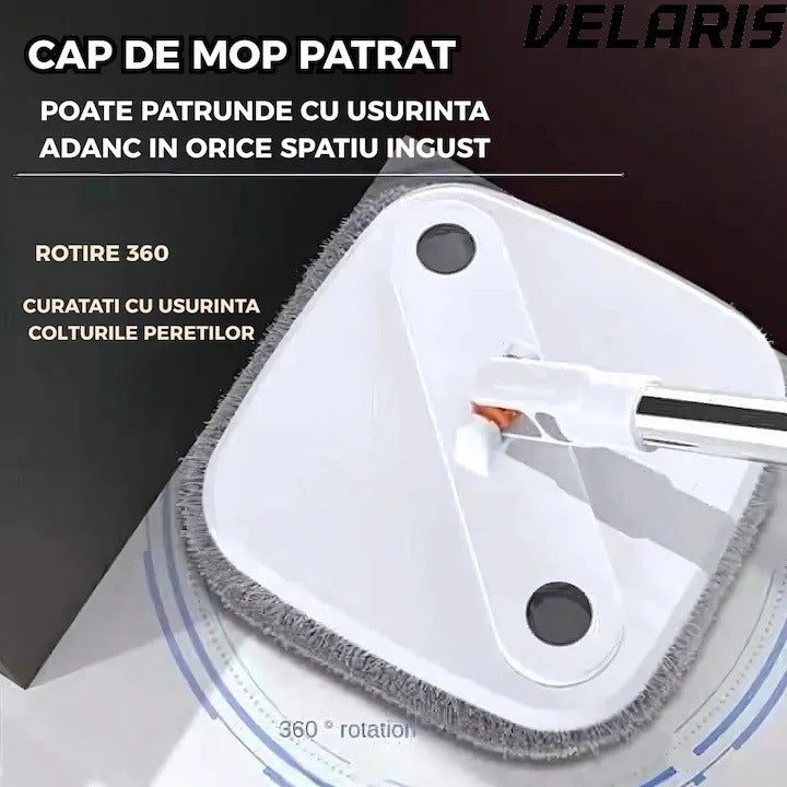 Mop Rotativ cu Galeata, 2 lavete microfibra, functie de autocuratare, Rotatie 360°, Stoarcere Automata, Gri Deschis