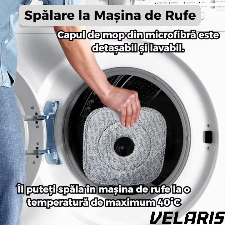 Mop Rotativ cu Galeata, 2 lavete microfibra, functie de autocuratare, Rotatie 360°, Stoarcere Automata, Gri Deschis