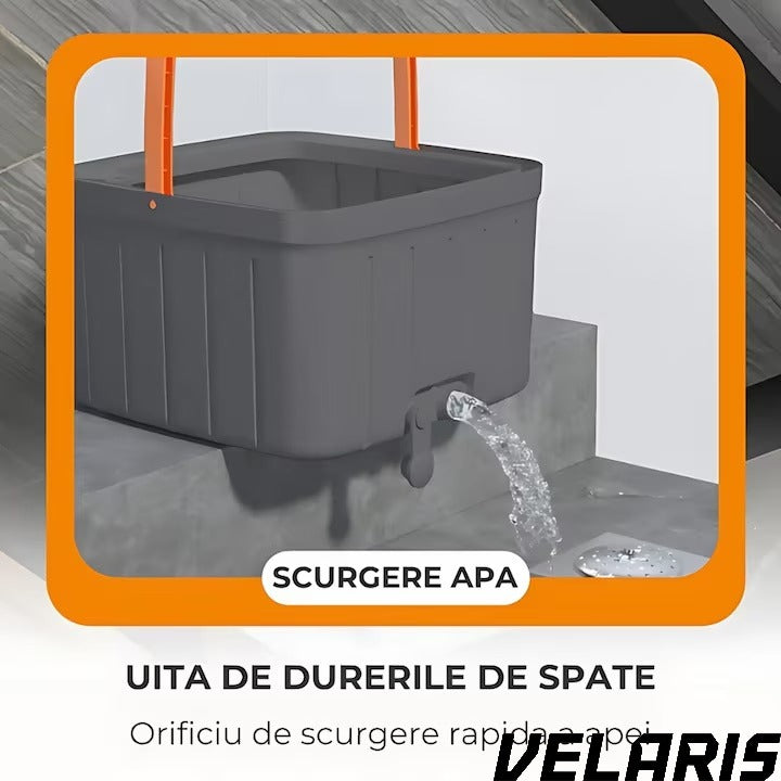 Mop Rotativ cu Galeata, 2 lavete microfibra, functie de autocuratare, Rotatie 360°, Stoarcere Automata, Gri Deschis