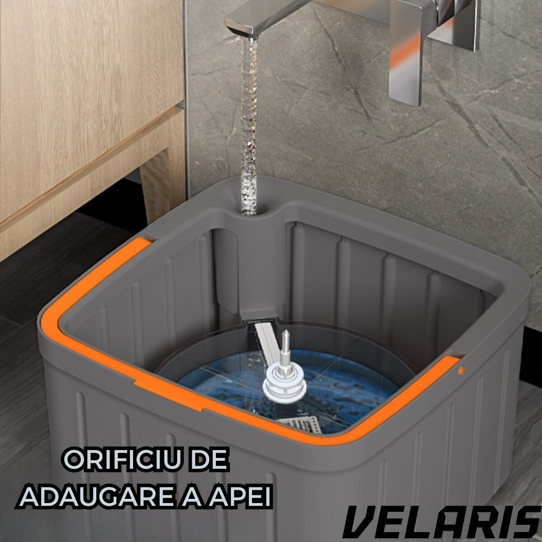 Mop Rotativ cu Galeata, 2 lavete microfibra, functie de autocuratare, Rotatie 360°, Stoarcere Automata, Gri Inchis
