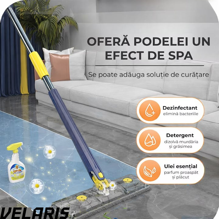 Mop dreptunghiular cu stoarcere incorporata, telescopic, usor de curatat, 127 cm, albastru si galben