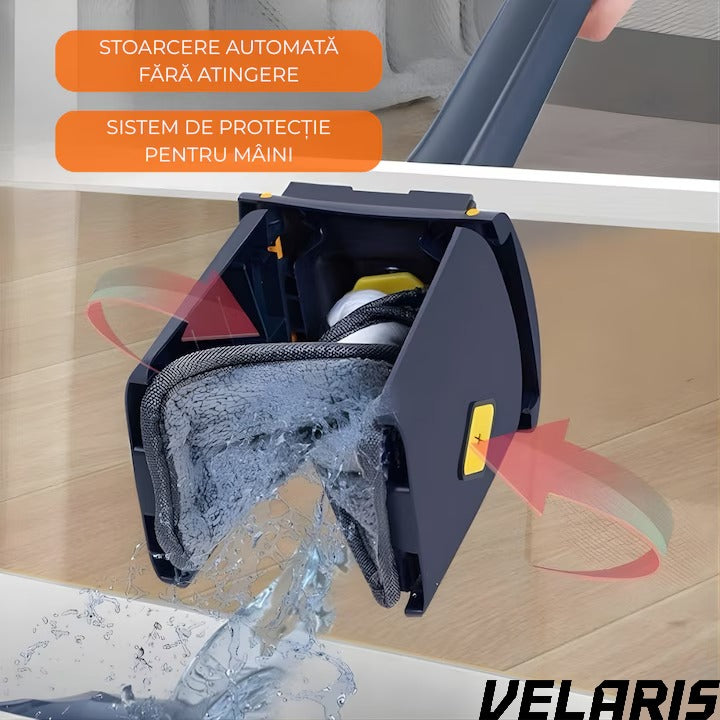 Mop dreptunghiular cu stoarcere incorporata, telescopic, usor de curatat, 127 cm, albastru si galben
