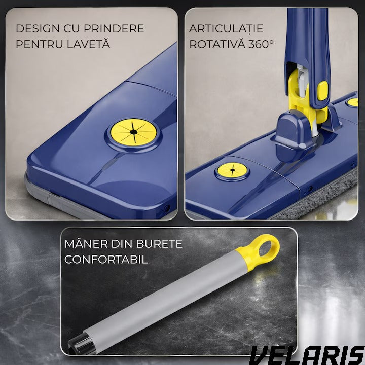 Mop dreptunghiular cu stoarcere incorporata, telescopic, usor de curatat, 127 cm, albastru si galben