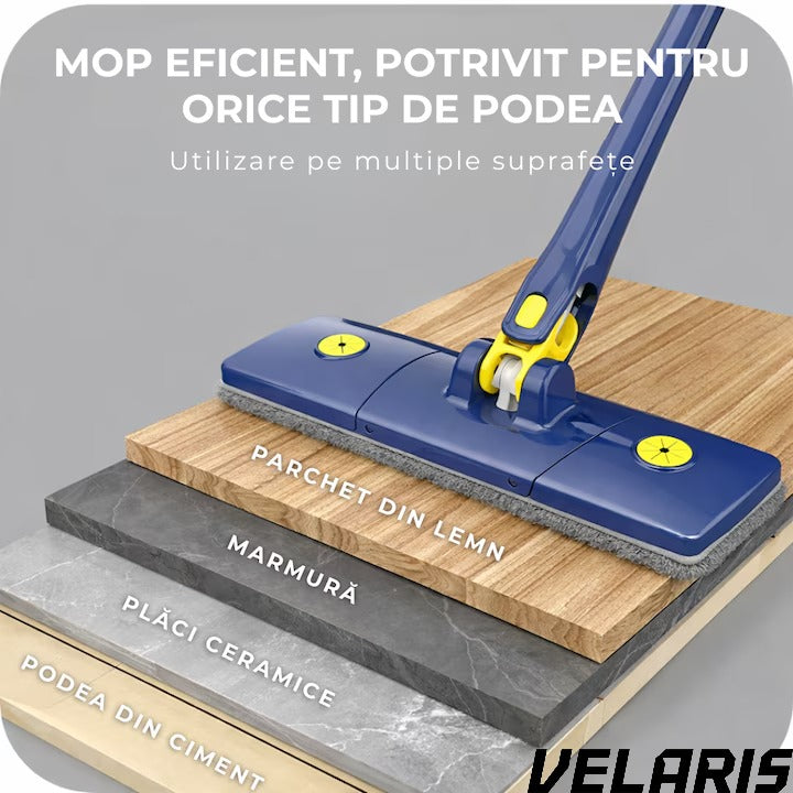 Mop dreptunghiular cu stoarcere incorporata, telescopic, usor de curatat, 127 cm, albastru si galben