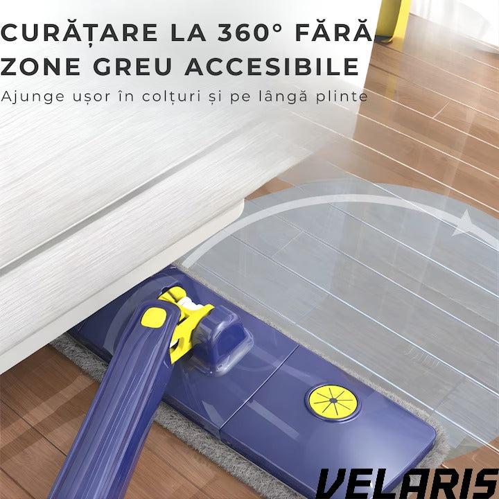 Mop dreptunghiular cu stoarcere incorporata, telescopic, usor de curatat, 127 cm, albastru si galben