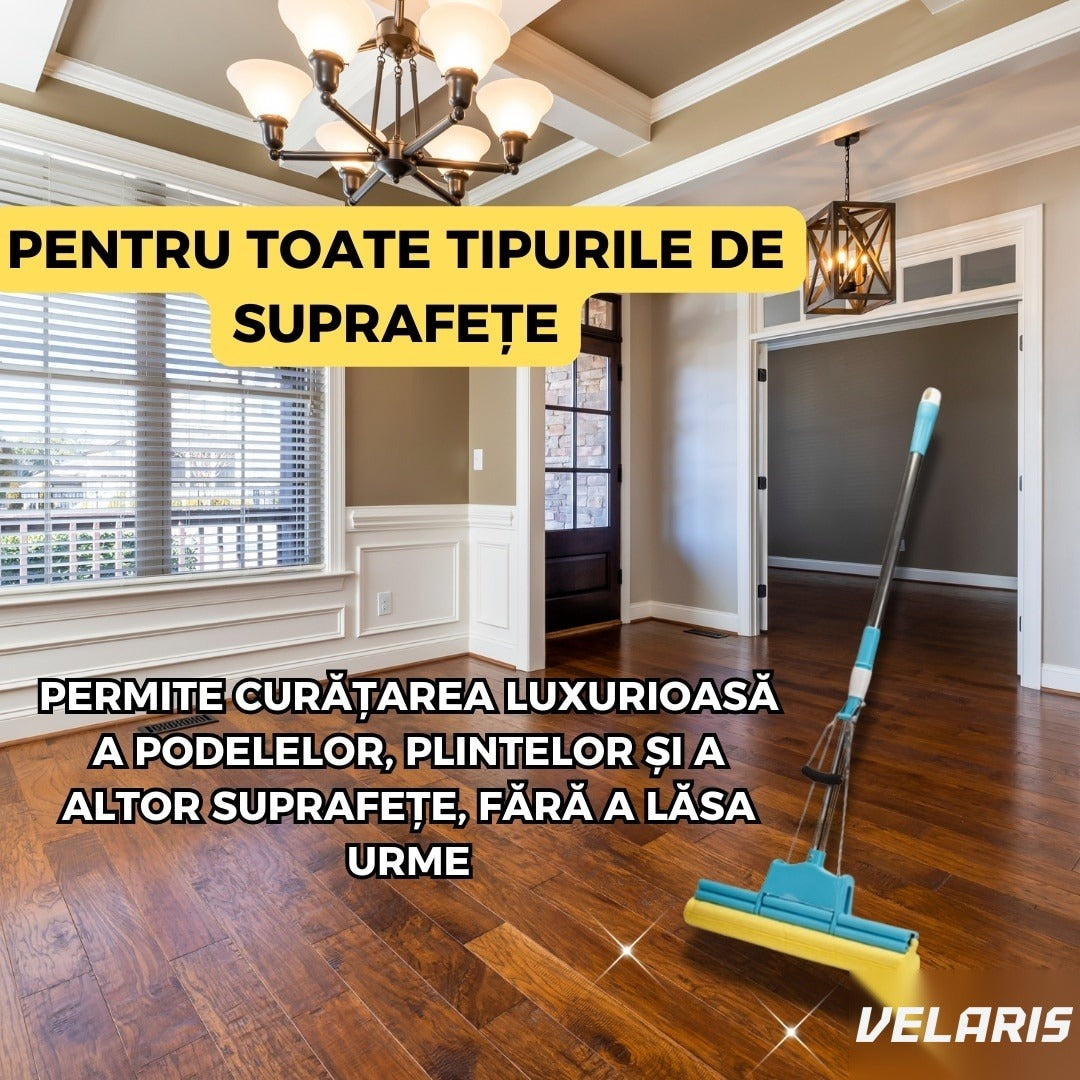 Mop cu storcător și mâner telescopic metalic 88-105 cm, PVA, 37x5x5 cm, albastru