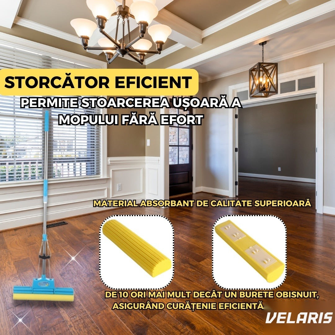 Mop cu storcător și mâner telescopic metalic 88-105 cm, PVA, 37x5x5 cm, albastru