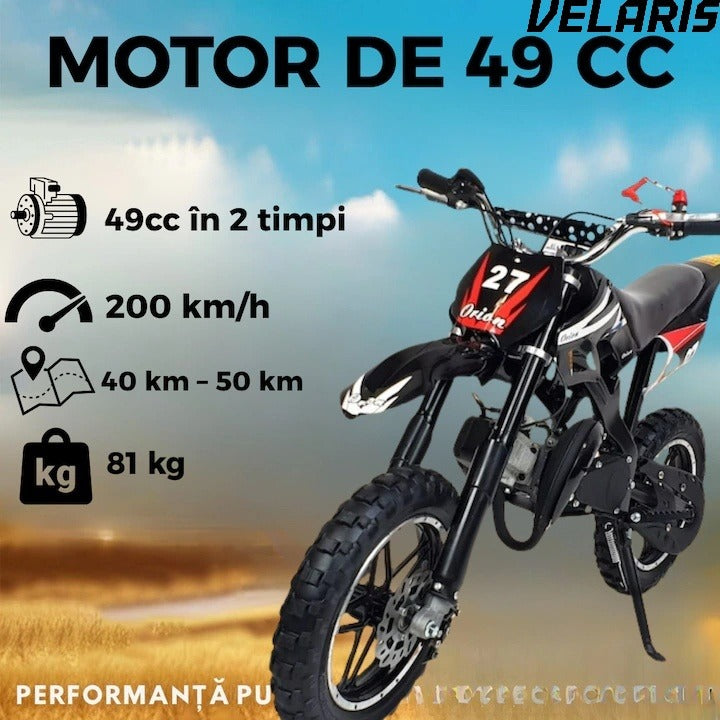 Motocicleta cross pentru copii 49cc cu roti groase pornire usoara si motor pe benzina ideala pentru off road, Negru