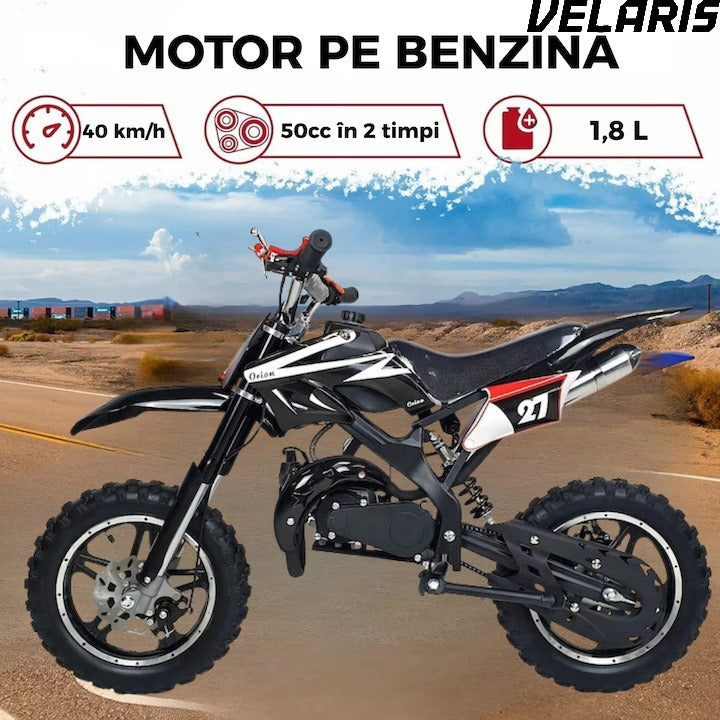 Motocicleta cross pentru copii 49cc cu roti groase pornire usoara si motor pe benzina ideala pentru off road, Negru