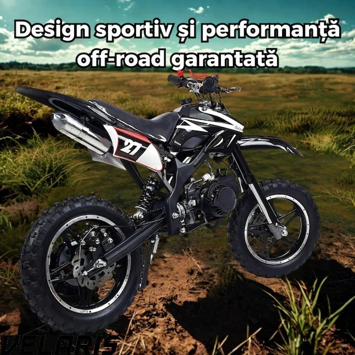Motocicleta cross pentru copii 49cc cu roti groase pornire usoara si motor pe benzina ideala pentru off road, Negru