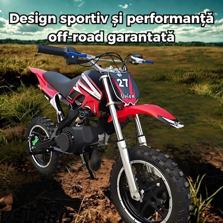 Motocicleta cross pentru copii 49cc cu roti groase pornire usoara si motor pe benzina ideala pentru off road, Rosu