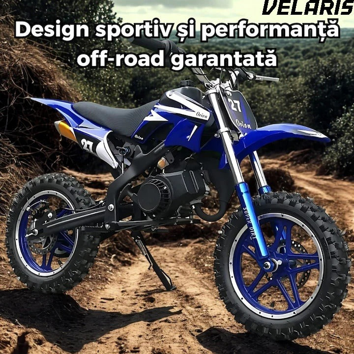 Motocicleta cross pentru copii 49cc cu roti groase pornire usoara si motor pe benzina ideala pentru off road, Albastru
