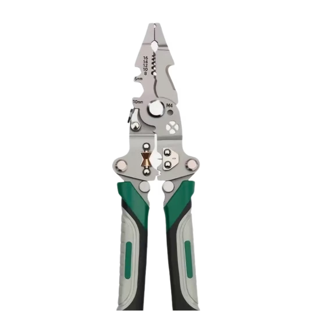 Clești multifuncționali 12 in 1 pentru sârmă, cu cuțitare și crimper, design ergonomic pliabil