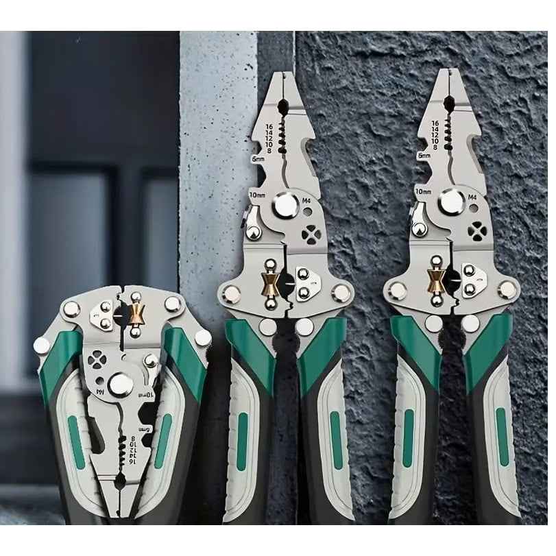 Clești multifuncționali 12 in 1 pentru sârmă, cu cuțitare și crimper, design ergonomic pliabil