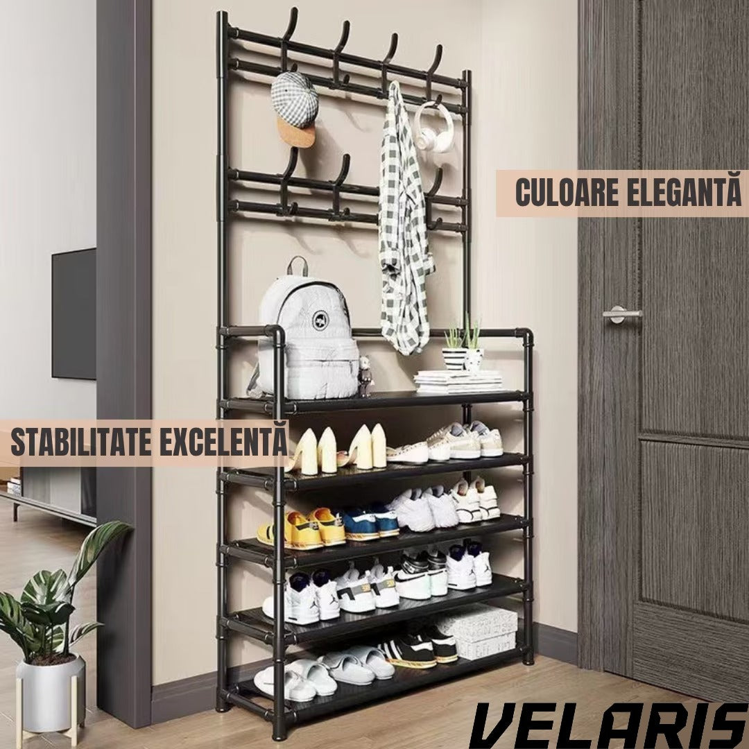 Cuier Multifuncțional pentru Haine și Încălțăminte, 171x80x26.5 cm, Design Modern, Negru