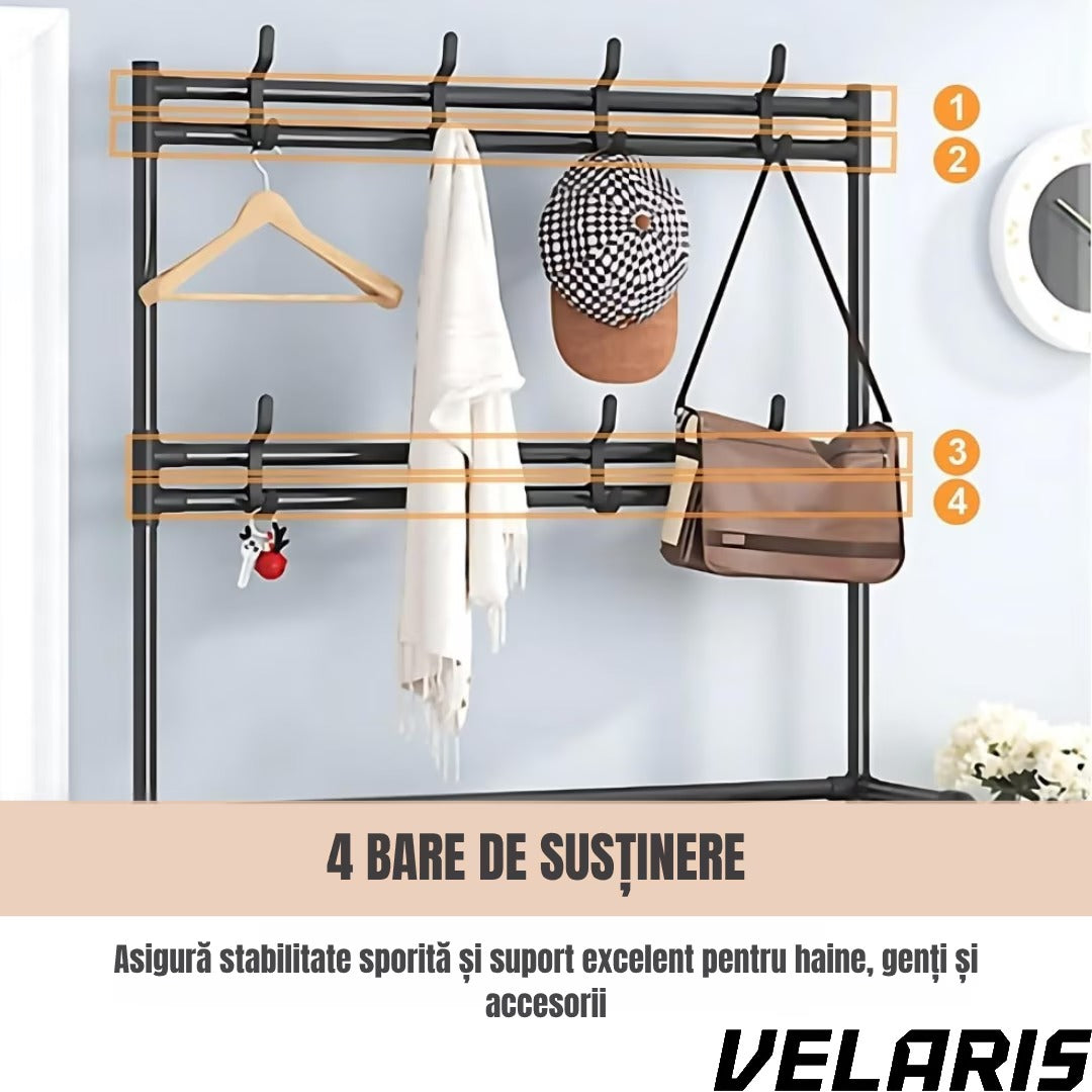 Cuier Multifuncțional pentru Haine și Încălțăminte, 171x80x26.5 cm, Design Modern, Negru