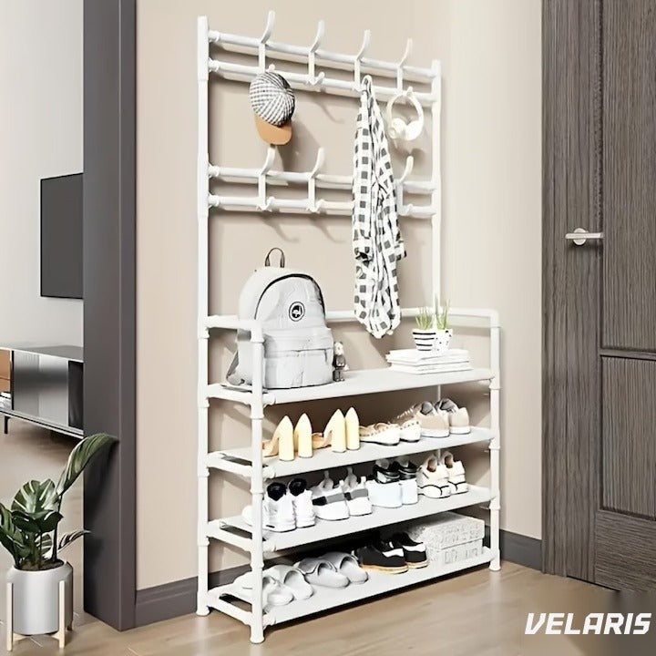 Cuier multifuncțional pentru haine și încălțăminte, 171x80x26.5 cm, negru