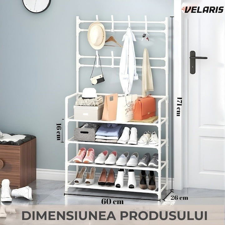 Cuier multifuncțional pentru haine și încălțăminte, 171x80x26.5 cm, negru