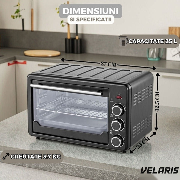 Cuptor electric multifuncțional 25L, 1500W, inox, temperatură reglabilă 90-250°C, timer 60 min