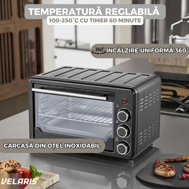 Cuptor electric multifuncțional 25L, 1500W, inox, temperatură reglabilă 90-250°C, timer 60 min