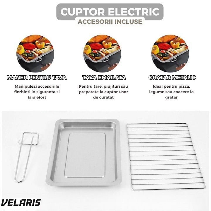 Cuptor electric multifuncțional 25L, 1500W, inox, temperatură reglabilă 90-250°C, timer 60 min