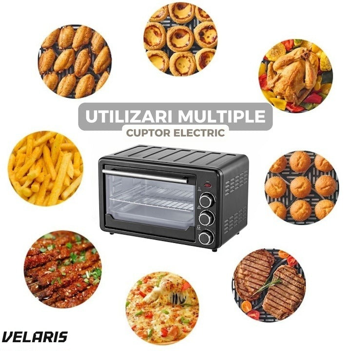 Cuptor electric multifuncțional 25L, 1500W, inox, temperatură reglabilă 90-250°C, timer 60 min