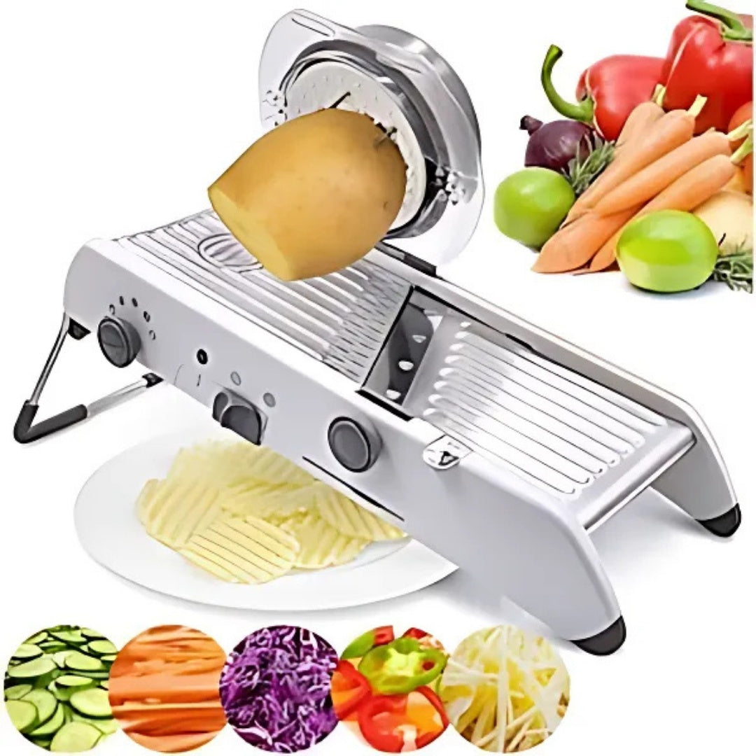 Răzătoare multifuncțională pentru legume și fructe, 18 tăieturi, lame inox, reglabil 1-7 mm, gri
