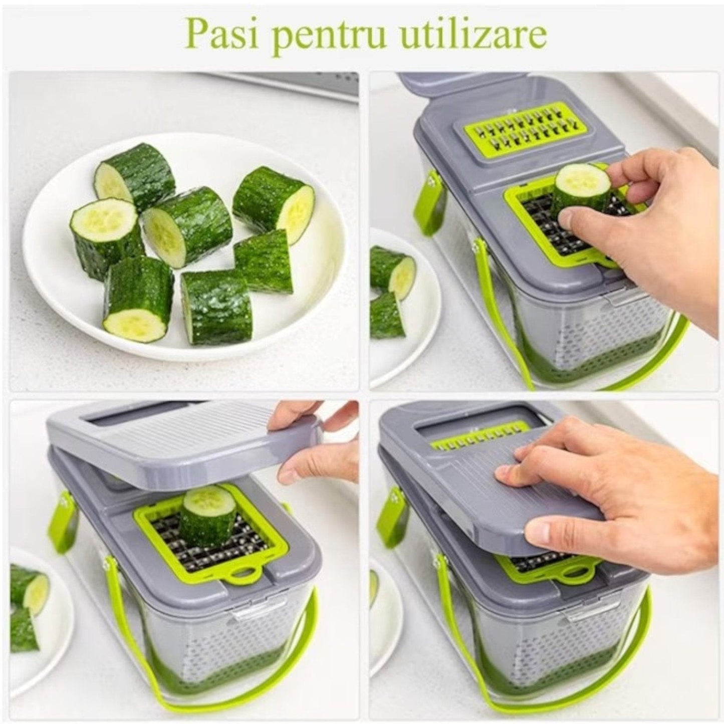 Razatoare multifunctionala 22 piese, otel inoxidabil, recipient colector, gri-verde