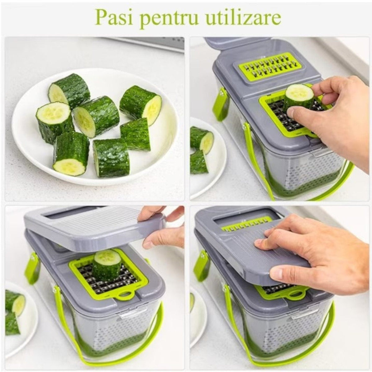 Razatoare multifunctionala 22 piese, otel inoxidabil, recipient colector, gri-verde