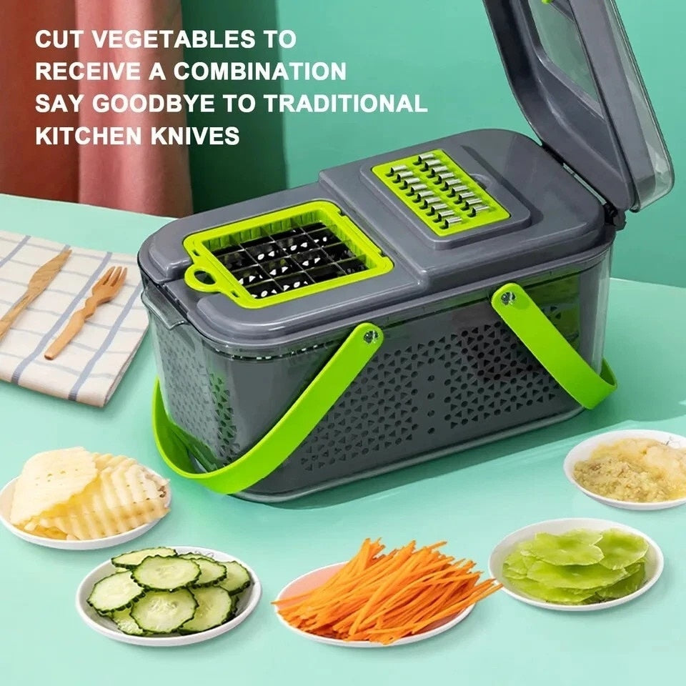 Razatoare multifunctionala 22 piese, otel inoxidabil, recipient colector, gri-verde