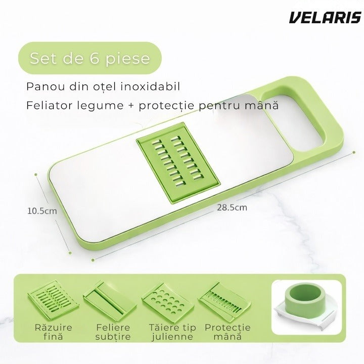 Razatoare multifunctionala cu recipient, 6 lamele inox, tocator rotund legume fructe, demontabila, verde
