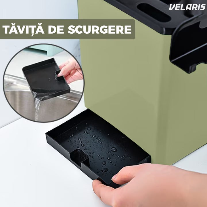 Organizator bucatarie, 4 compartimente, raft condimente, porttelefon, verde deschis